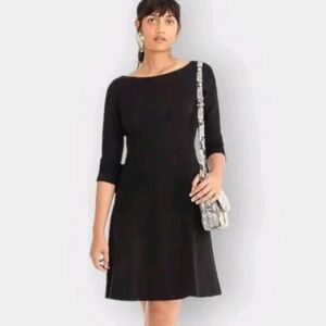 J.Crew NWT Classic Fit and Flare Boatneck‎ Black 3/4 Sleeve Dress Size 8 LBD
